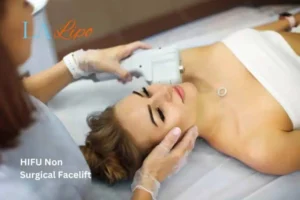 Woman having Hi-Fu to reduce wrinkles Worcestershire.