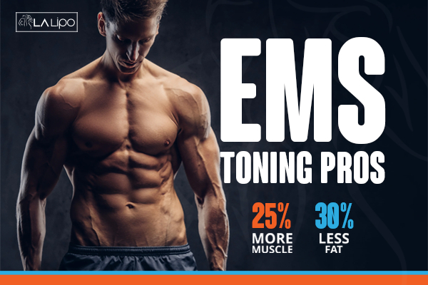 Graphic of man with toned body showing the benefits of LA-EMS Body Sculpting Worcestershire treatment