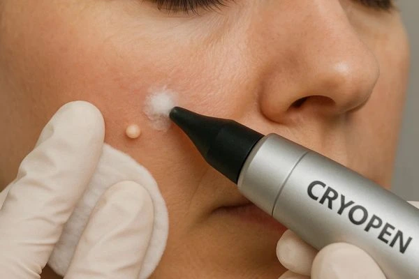 Woman receiving milia removal treatment Worcestershire