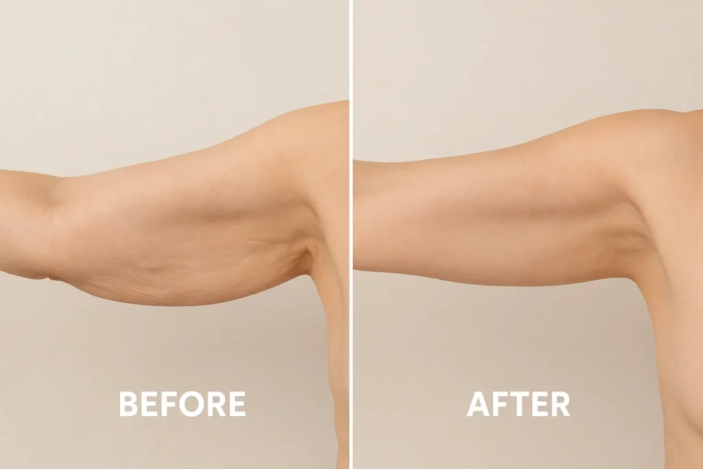Picture of LA LIPO Worcestershire before and after results of skin tightening treatment on the upper arms.